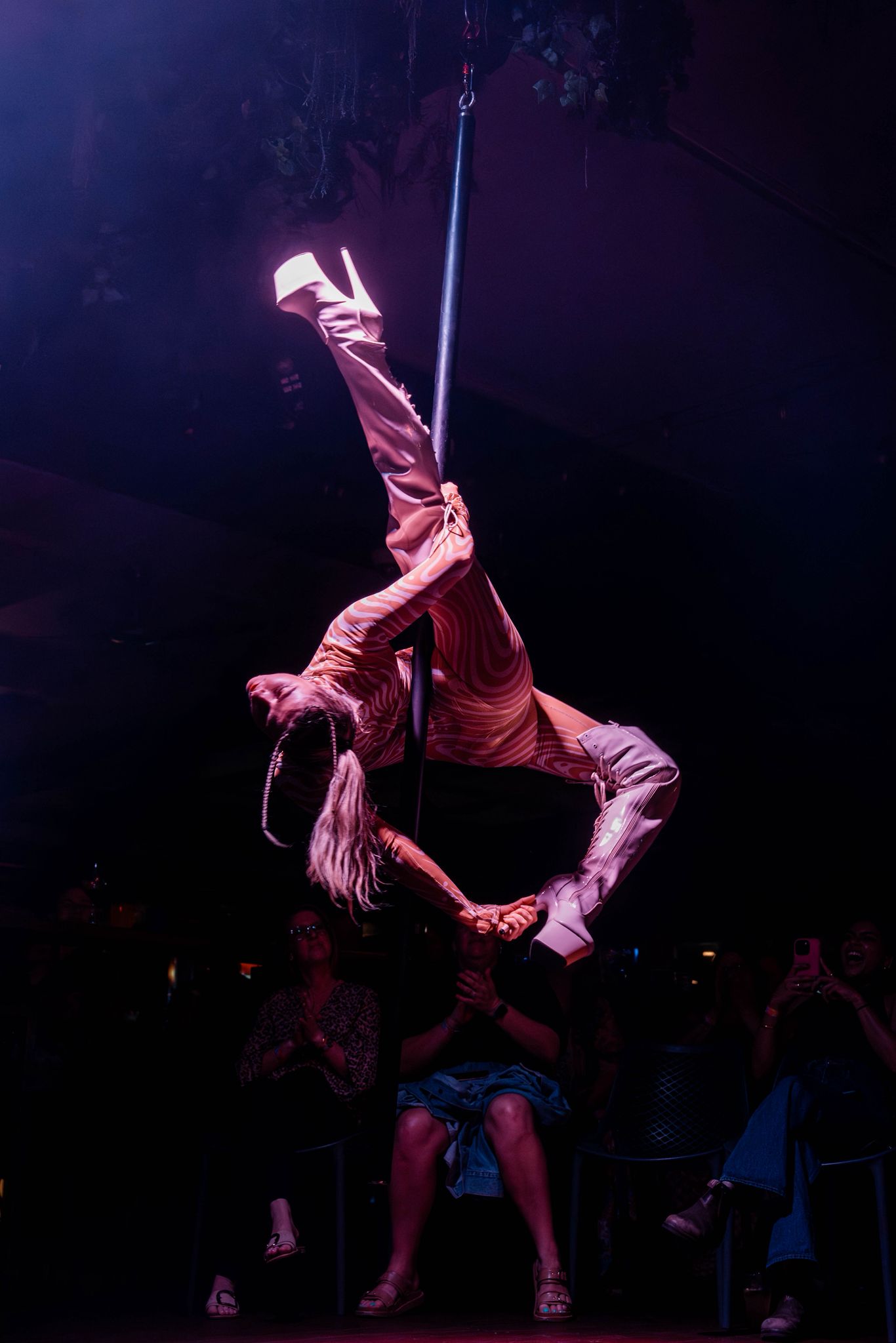 Pole inversion performance with stage lighting